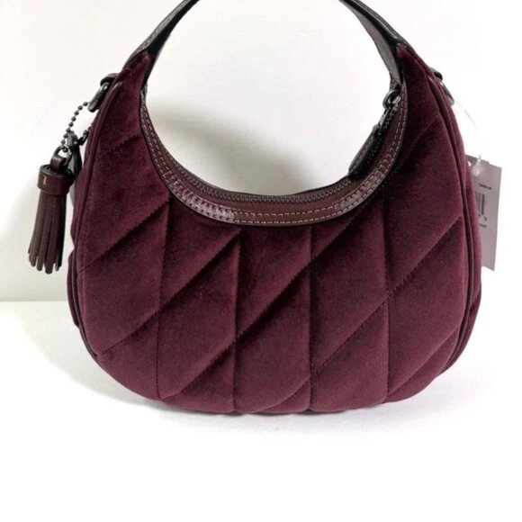 Coach Carmen Mini Velvet Quilted Crossbody Bag Burgundy + Dust Bag NWT $350❤️ - Picture 2 of 8